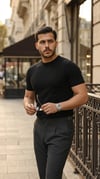 Erkek Basic Bisiklet Yaka Kısa Kollu Triko Tişört - %100 Pamuk Akrilik