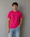 Erkek Basic Pamuklu Tişört Bisiklet Yaka Düz Renk Regular Fit T-shirt - Fuşya