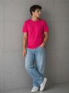 Erkek Basic Pamuklu Tişört Bisiklet Yaka Düz Renk Regular Fit T-shirt - Fuşya