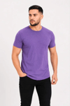 Erkek Basic Tişört Bisiklet Yaka Kısa Kol Günlük Yazlık Slim Fit T-shirt - Mor