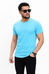 Erkek Basic Tişört Bisiklet Yaka Kısa Kol Günlük Yazlık Slim Fit T-shirt - Açık Mavi