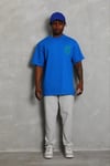 Erkek Baskılı T-shirt Kısa Kol Bisiklet Yaka Regular Fit Rahat Kalıp Günlük Tişört - Saks Mavisi