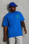 Erkek Baskılı T-shirt Kısa Kol Bisiklet Yaka Regular Fit Rahat Kalıp Günlük Tişört - Saks Mavisi