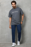 Erkek Baskılı T-shirt Kısa Kol Bisiklet Yaka Regular Fit Rahat Kalıp Günlük Tişört - Füme