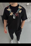 Erkek Baskılı T-shirt Kısa Kol Bisiklet Yaka Regular Fit Rahat Kalıp Günlük Tişört - Siyah