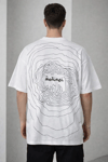 Erkek Bisiklet Yaka Baskılı Kısa Kollu Tişört Streetwear Günlük Basic Pamuklu T-shirt - Beyaz