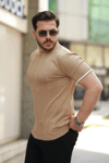 Erkek Bisiklet Yaka Çizgi Desenli Ribanalı Kısa Kollu Tshirt