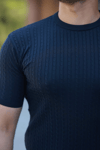 Erkek Bisiklet Yaka Örgü Desenli Kısa Örme Triko Kısa Kollu T-shirt