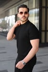 Erkek Bisiklet Yaka Petek Dokulu Kısa Kollu Triko Tişört