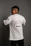 Erkek Bisiklet Yakalı Sırt Baskılı Oversize T-shirt - Beyaz