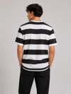 Erkek Çizgili Oversize Tişört Bisiklet Yaka Kısa Kol Yazlık T-shirt - Siyah