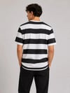 Erkek Çizgili Oversize Tişört Bisiklet Yaka Kısa Kol Yazlık T-shirt - Siyah