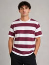 Erkek Çizgili Oversize Tişört Bisiklet Yaka Kısa Kol Yazlık T-shirt - Bordo