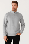 Erkek Dik Yaka Sweatshirt Dik Yaka Yarım Fermuarlı 3 İplik Şardonlu Pamuk Kumaş - Gri