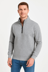 Erkek Dik Yaka Sweatshirt Dik Yaka Yarım Fermuarlı 3 İplik Şardonlu Pamuk Kumaş - Gri