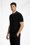 Erkek Fermuarlı Yaka Fitilli Triko Kısa Kollu Regular Fit Tişört T-shirt - Siyah