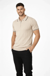 Erkek Fermuarlı Yaka Fitilli Triko Kısa Kollu Regular Fit Tişört T-shirt - Bej