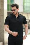 Erkek Fermuarlı Yakalı Kısa Kollu Tshirt