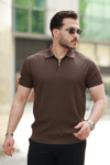 Erkek Fermuarlı Yakalı Kısa Kollu Tshirt