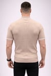 Erkek Fitilli Triko Dokuma Kısa Kol Tişört Yarım Boğaz Modern Yazlık T-shirt - Bej