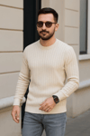 Erkek Fitilli Triko Kazak 3’lü Set – Bej, Bebek Mavisi, Siyah  Kalın Dokuma Pamuklu Regular Fit Bisiklet Yaka Uzun Kollu Kışlık Ve Baharlık Rahat Triko Kombini