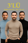 Erkek Fitilli Triko Kazak 3lü Set Bebek Mavisi Bej Siyah Regular Balıkcı Yaka Tam Boğazlı Triko Seti Modeli Kazak