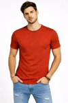 Erkek Flam Kumaş Melanj Dokulu Regular Fit Tişört Bisiklet Yaka Yazlık T-shirt - Kiremit