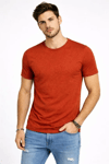 Erkek Flam Kumaş Melanj Dokulu Regular Fit Tişört Bisiklet Yaka Yazlık T-shirt - Kiremit