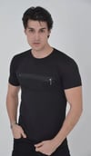 Erkek Göğüste Fermuar Aksesuarlı Dar Kalıp T-shirt - Siyah