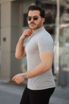 Erkek Hakim Yaka Dokuma Pamuklu Kumaş Kısa Kollu T-shirt