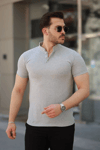 Erkek Hakim Yaka Dokuma Pamuklu Kumaş Kısa Kollu T-shirt