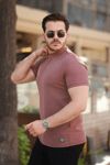 Erkek Ince Çizgi Dokulu Kısa Kollu T-shirt
