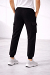 Erkek Jogger Eşofman Altı Regular Fit , Kargo Cepli, Lastikli Paça, Günlük Spor Pantolon - Siyah