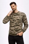 Erkek Kamuflaj Desenli 2 İplik 4 Mevsim Uzun Kollu Bisiklet Yaka Sweatshirt - Kamuflaj