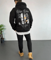 Erkek Kapşonlu Sweatshirt – Oversize Üç İplik Şardonlu Hoodie, “other Lives” Ön - Arka Baskılı, Kanguru Cepli, Kışlık Rahat Günlük Stil - Siyah