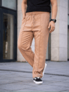 Erkek Keten Cepli Çıma Dikişli Jogger Buggy Pantalon Rahat Kalıp - Kahverengi
