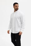 Erkek Keten Kumaş Oversize Uzun Kollu Rahat Kalıp Gömlek - Beyaz