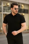 Erkek Kısa Kollu Yakalı Çizgi Desenli Triko Bluz