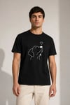 Erkek Köpek Figürlü Minimal Baskılı Tişört Kısa Kol Yazlık T-shirt - Siyah