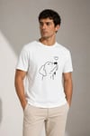 Erkek Köpek Figürlü Minimal Baskılı Tişört Kısa Kol Yazlık T-shirt - Beyaz