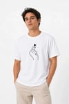 Erkek Kore Parmak Kalp Aşk Temalı Minimal Baskılı Tişört Yazlık Kısa Kol T-shirt - Beyaz