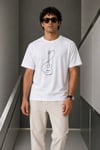 Erkek Minimal Gitar Baskılı Tişört T-shirt Yazlık Kısa Kol Bisiklet Yaka T-shirt - Beyaz