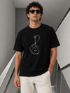 Erkek Minimal Gitar Baskılı Tişört T-shirt Yazlık Kısa Kol Bisiklet Yaka T-shirt - Siyah