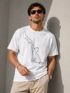 Erkek Minimal Kedi Çizim Baskılı Tişört Kısa Kol Yazlık T-shirt - Beyaz