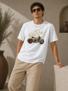Erkek Motosiklet Baskılı Tişört Bisiklet Yaka Kısa Kol Yazlık T-shirt - Beyaz