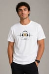Erkek Müzik Temalı Baskılı Tişört Bisiklet Yaka Kısa Kol T-shirt - Beyaz