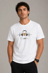 Erkek Müzik Temalı Baskılı Tişört Bisiklet Yaka Kısa Kol T-shirt - Beyaz