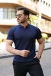 Erkek Örgü Desen Yakalı Kısa Kollu Triko Tişört