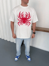 Erkek Örümcek Baskılı Tişört Kısa Kollu Bisiklet Yaka T-shirt - Beyaz