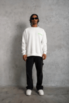 Erkek Oversize Sweatshirt – Beyaz Renk  Ön Ve Sırt Baskılı, Üç İplik İçi Pamuklu Kumaş, Rahat Kalıp, Ribanalı Kışlık Sweat  Winagain Polizei Serisi - Beyaz
